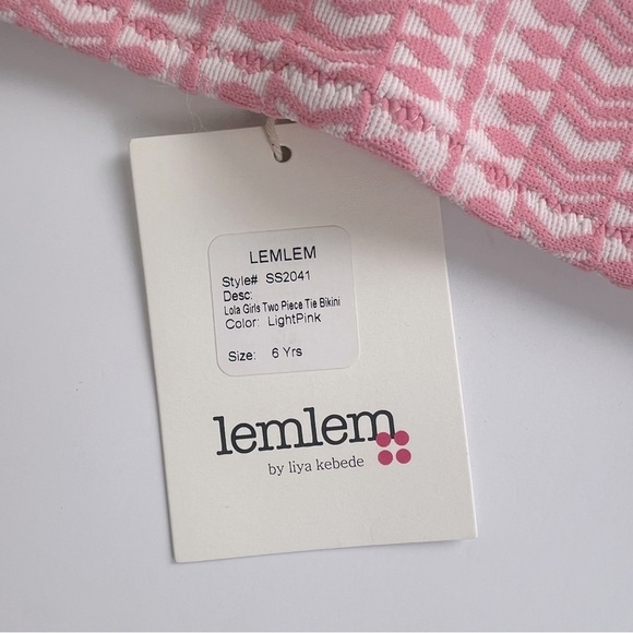 Lemlem | Geometric Print Lola Bikini Top Light Pink | Girls 6 Yrs - Picture 3 of 7